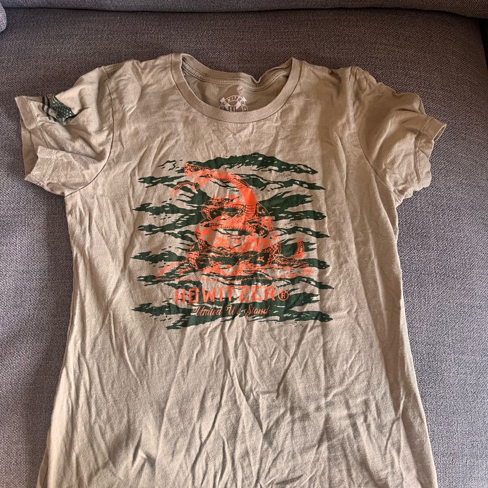 Olive Green Graphic T-Shirt with Orange and Green Design